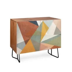 Little Arrow Design Co Modern Triangle Mosaic Credenza Walnut/Black - Deny Designs