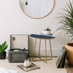 Round Colour Poems Color Block Lines Side Table Green/Gold - Deny Designs -Furniture Sales Shop GUEST 31572a23 cbb5 4e14 aba0 25d9124867b8