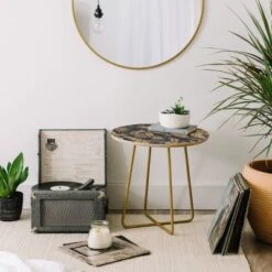 Marta Barragan Camarasa Tropical Night Heat Side Table Round Black/Gold - Deny Designs