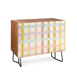 Gigi Rosado Pastel Plaid Walnut Credenza - Deny Designs