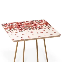 Square Ninola Design Prairie Flowers Countryside Red Side Table White/Gold - Deny Designs