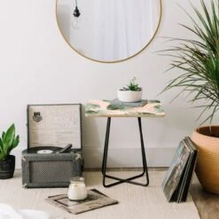 Iveta Abolina Bohemian Monstera Side Square Table Black - Deny Designs