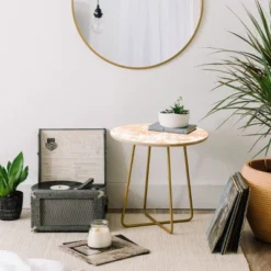 Amy Sia Crackle Batik Side Round Table Gold/Peach - Deny Designs