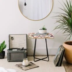 Square Ninola Design Butterflies Wings Countryside Side Table Pink/Black - Deny Designs -Furniture Sales Shop GUEST c95cd108 be04 463d b2de d36172e6a368