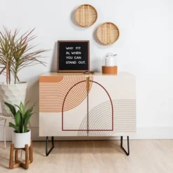 Iveta Abolina Mid-Century Modern Line Art IV Credenza - Deny Designs
