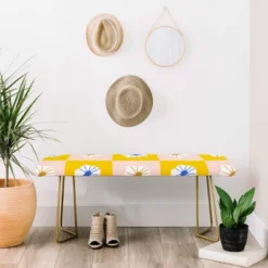 Maritza Lisa White Checkered Flowers Bench Yellow - Deny Designs -Furniture Sales Shop GUEST fdb38fb1 96c9 4b16 aaa3 cc5acd382e81